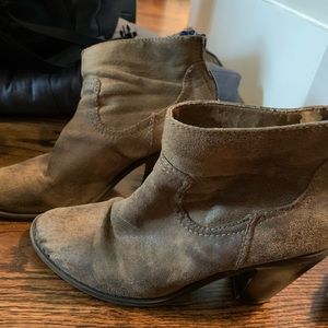 black and beige booties